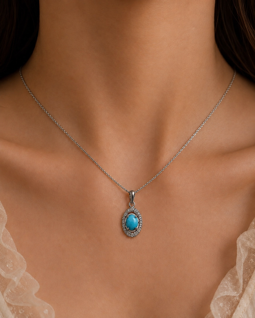 Prong-Set Turquoise Halo Pendant